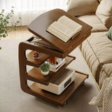 Multi-Tier Brown Wooden Side Table with Storage and Wheels Image - 1
