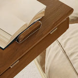 Multi-Tier Brown Wooden Side Table with Storage and Wheels Image - 10