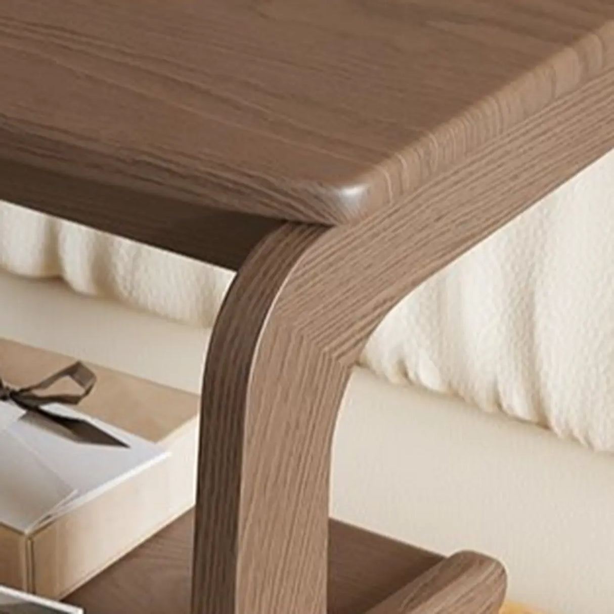 Multi-Tier Brown Wooden Side Table with Storage and Wheels Image - 12