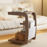 Multi-Tier Brown Wooden Side Table with Storage and Wheels Image - 4
