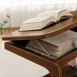 Multi-Tier Brown Wooden Side Table with Storage and Wheels Image - 9