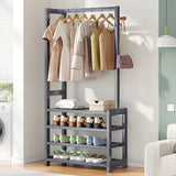 Multi-tier Metal Hallway Grey Bamboo Shoe Rack Organizer Image - 12