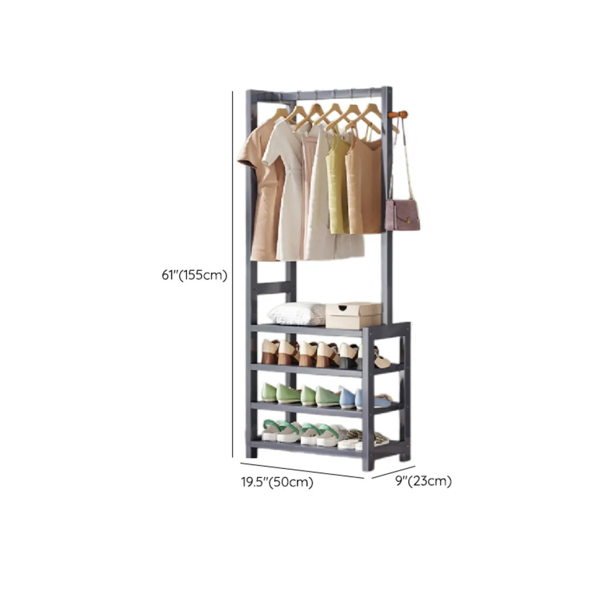 Multi-tier Metal Hallway Grey Bamboo Shoe Rack Organizer 