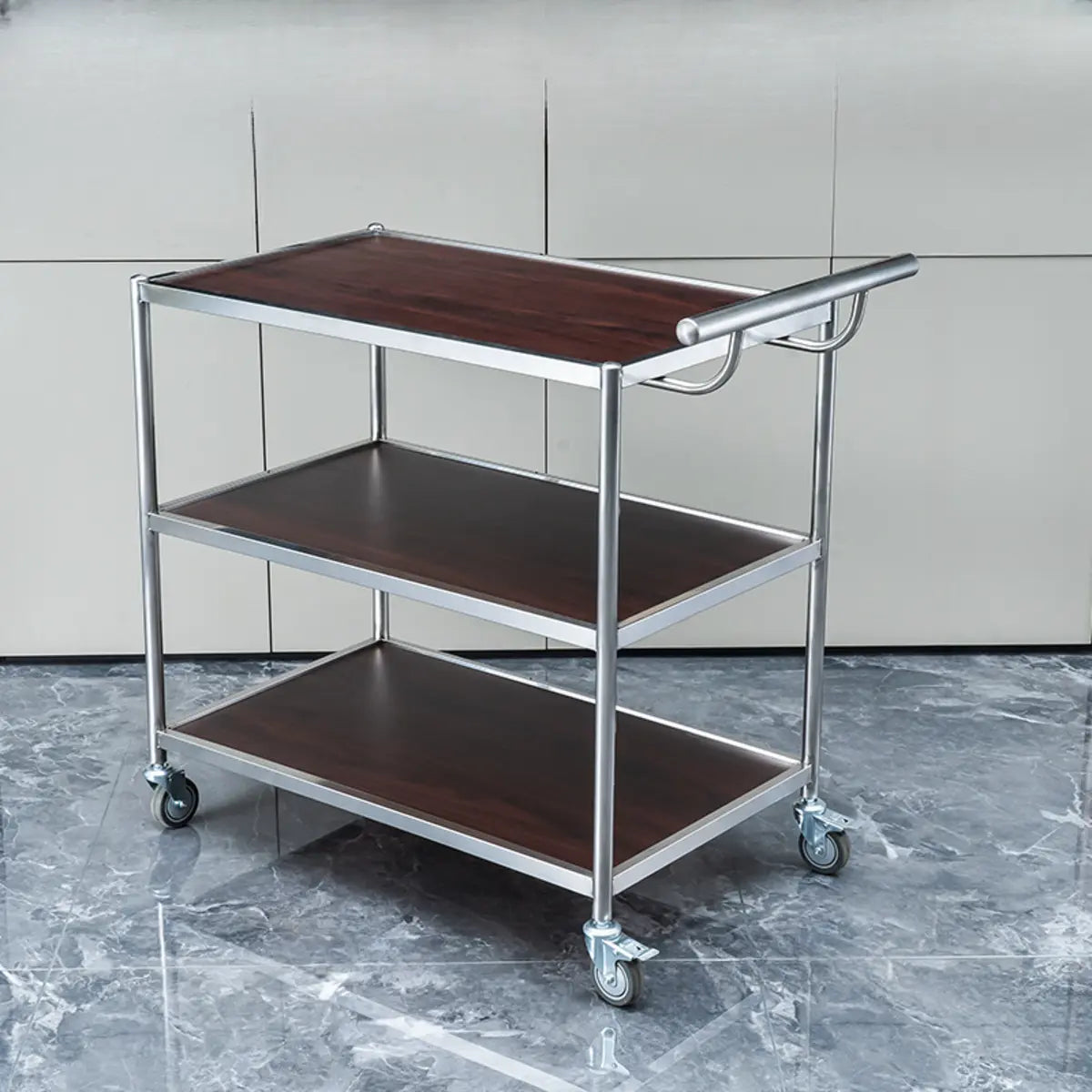 Multi-Tier Portable Metal-Wood Mobile Kitchen Cart Image - 5