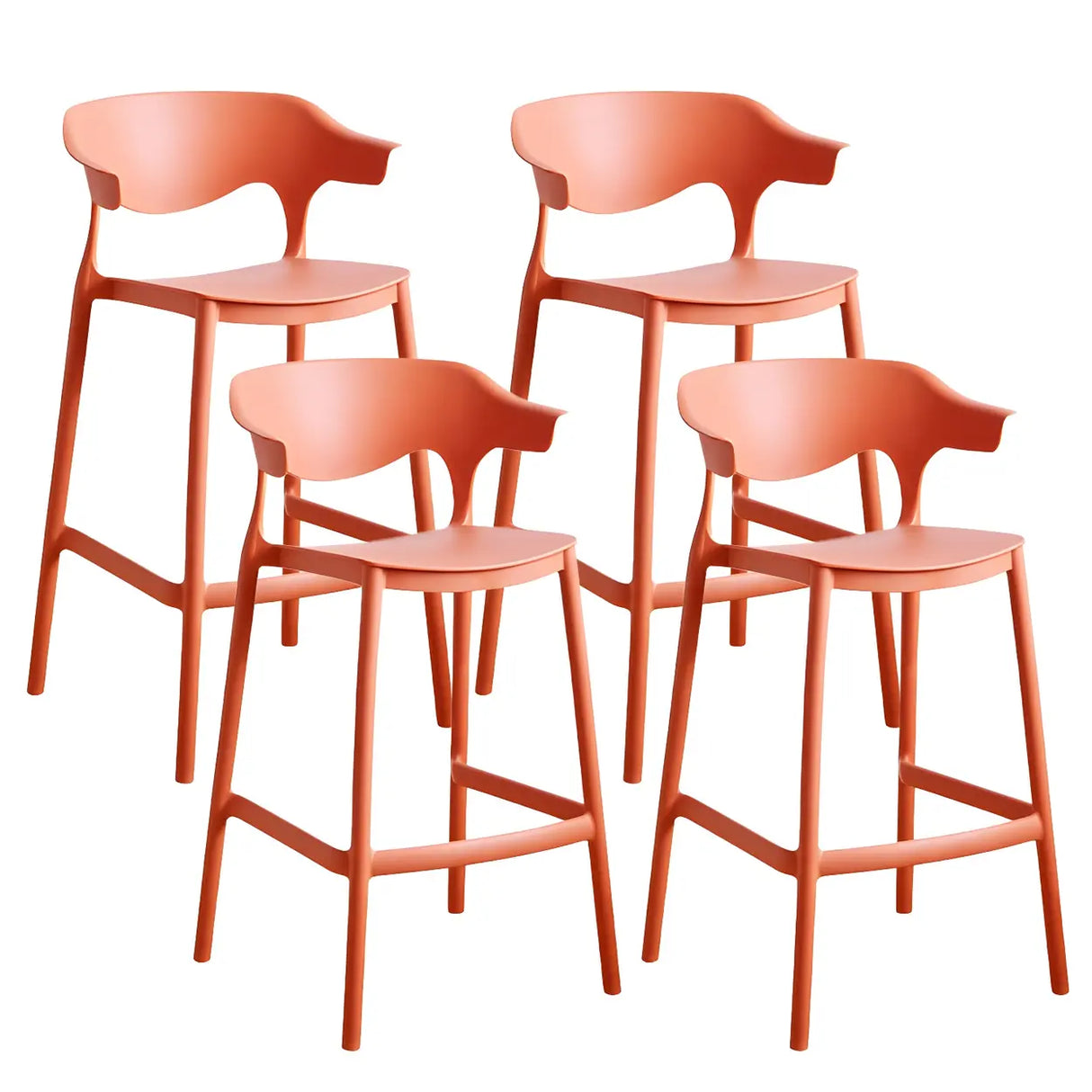 Multicolor Curved Plastic Low Back Bar Stool with Footrest Image - 46