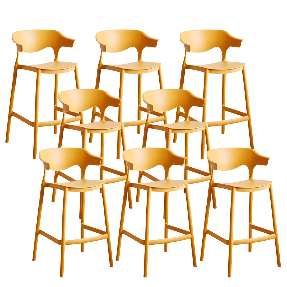 Multicolor Curved Plastic Low Back Bar Stool with Footrest Image - 98