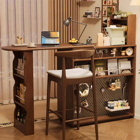 Multifunctional Extendable Wood Bar Table with Storage Shelves Image - 1