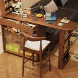 Multifunctional Extendable Wood Bar Table with Storage Shelves Image - 4