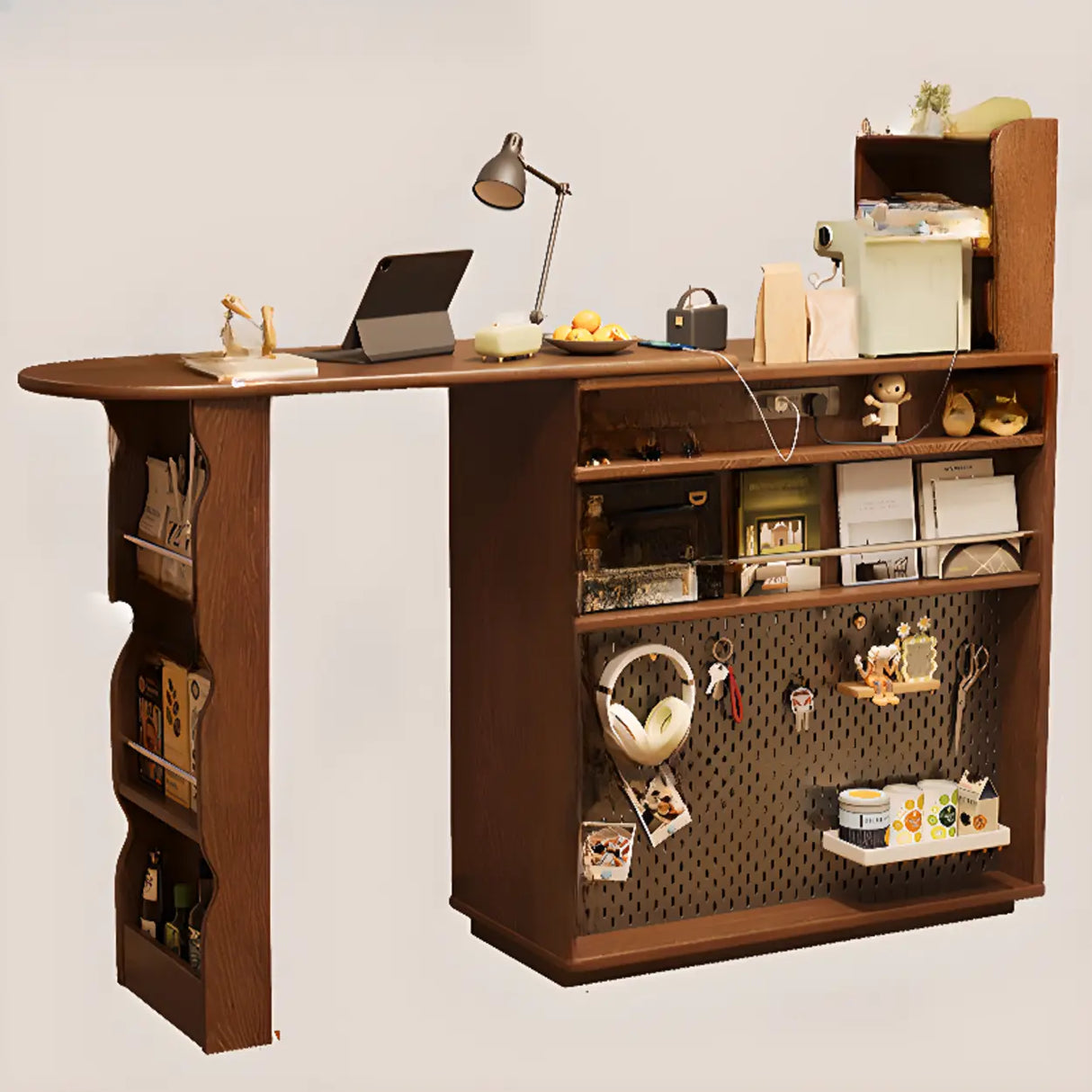 Multifunctional Extendable Wood Bar Table with Storage Shelves Image - 6