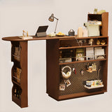 Multifunctional Extendable Wood Bar Table with Storage Shelves Image - 6
