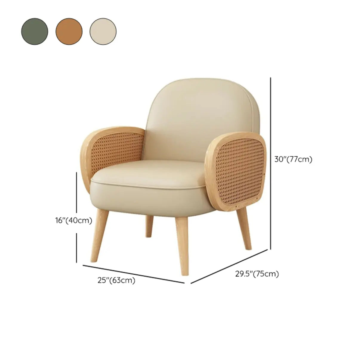 Nappa Leather Fixed Back Wooden Four Legs Arm Chair 