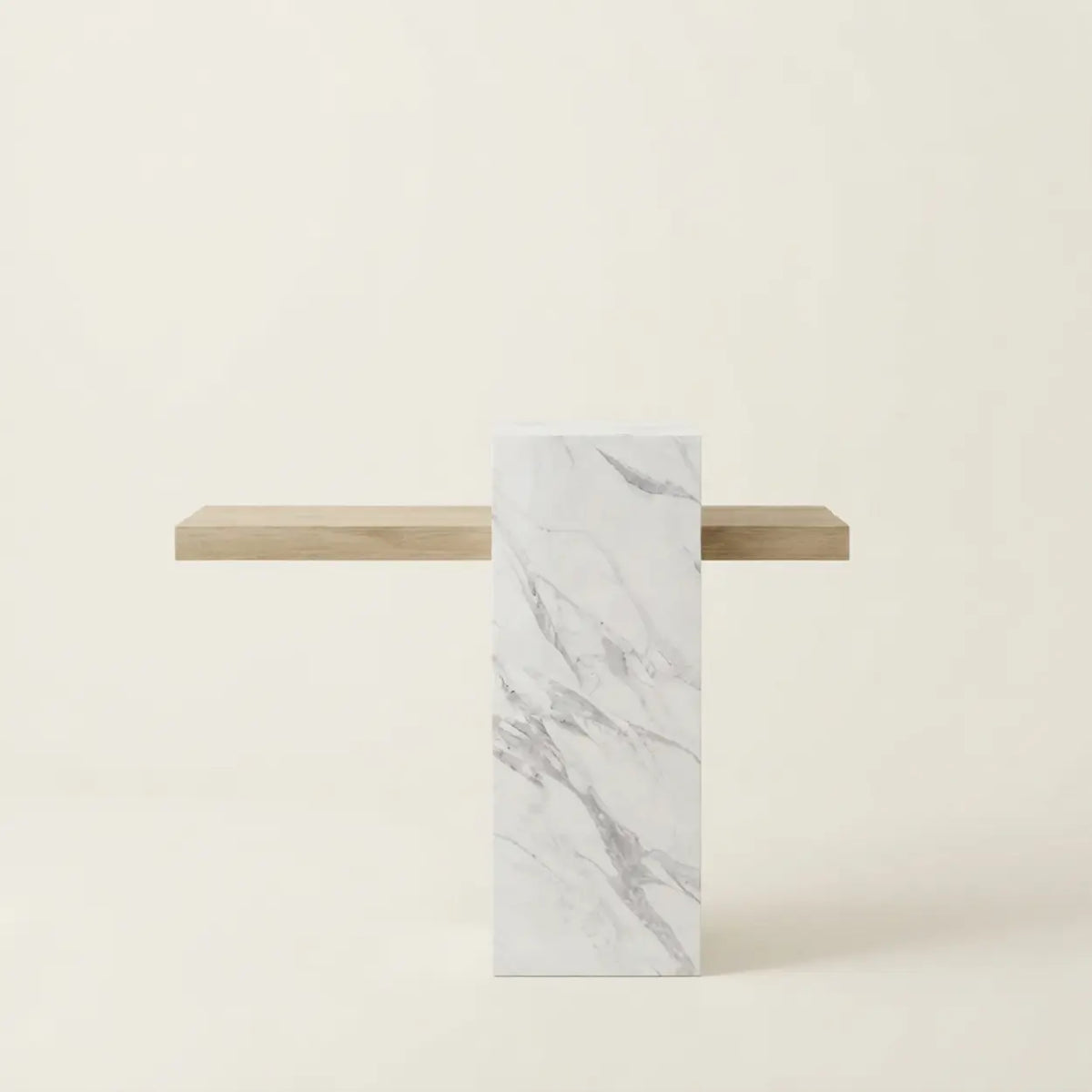 White 39.3"L x 9.8"W x 39.3"H Narrow Console Table with Composite Wood Top and Sintered Stone Pedestal Image - 2