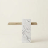 White 39.3"L x 9.8"W x 39.3"H Narrow Console Table with Composite Wood Top and Sintered Stone Pedestal Image - 2