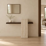 Narrow Console Table with Composite Wood Top and Sintered Stone Pedestal Image - 4