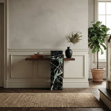 Narrow Console Table with Composite Wood Top and Sintered Stone Pedestal Image - 5