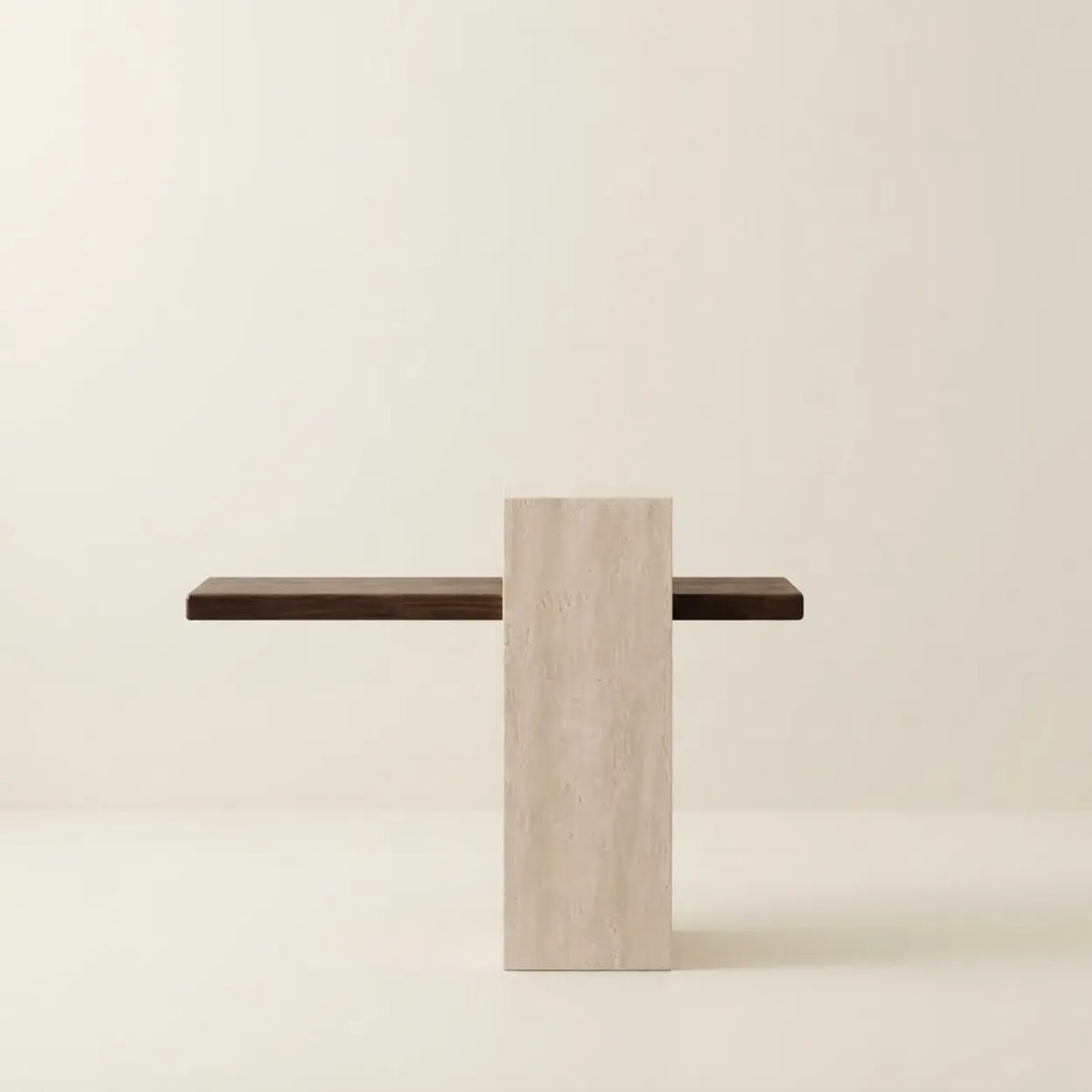 Stone 39.3"L x 9.8"W x 39.3"H Narrow Console Table with Composite Wood Top and Sintered Stone Pedestal Image - 6