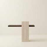 Stone 39.3"L x 9.8"W x 39.3"H Narrow Console Table with Composite Wood Top and Sintered Stone Pedestal Image - 6