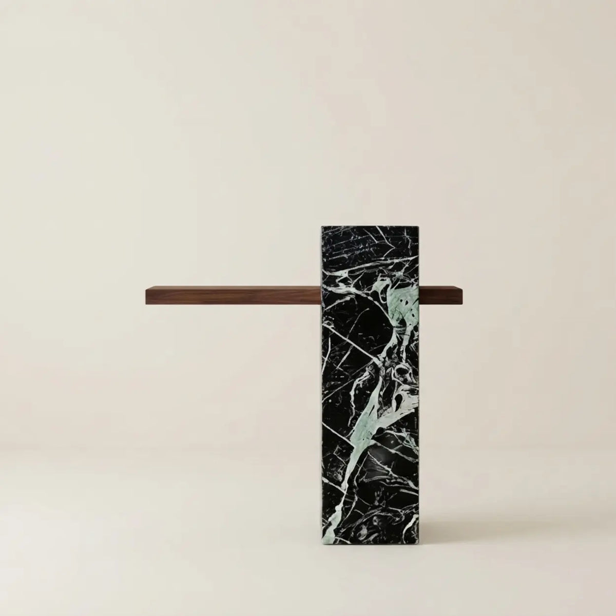 Green 39.3"L x 9.8"W x 39.3"H Narrow Console Table with Composite Wood Top and Sintered Stone Pedestal Image - 7