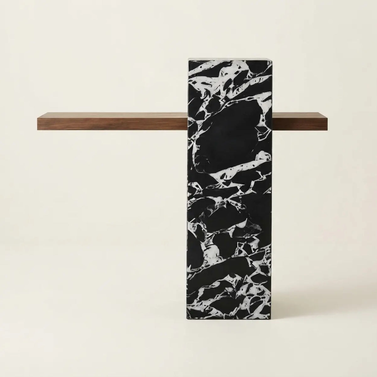 Black 39.3"L x 9.8"W x 39.3"H Narrow Console Table with Composite Wood Top and Sintered Stone Pedestal Image - 8