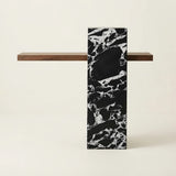 Black 39.3"L x 9.8"W x 39.3"H Narrow Console Table with Composite Wood Top and Sintered Stone Pedestal Image - 8