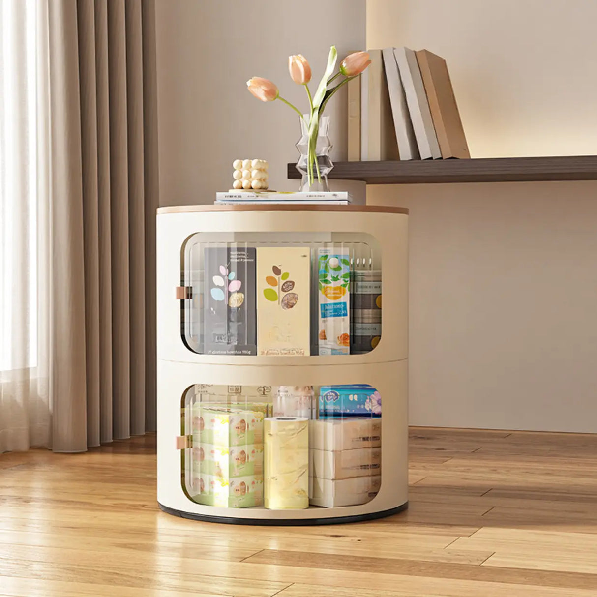 Narrow Length Kids Nightstand with Cabinets and Doors Image - 6