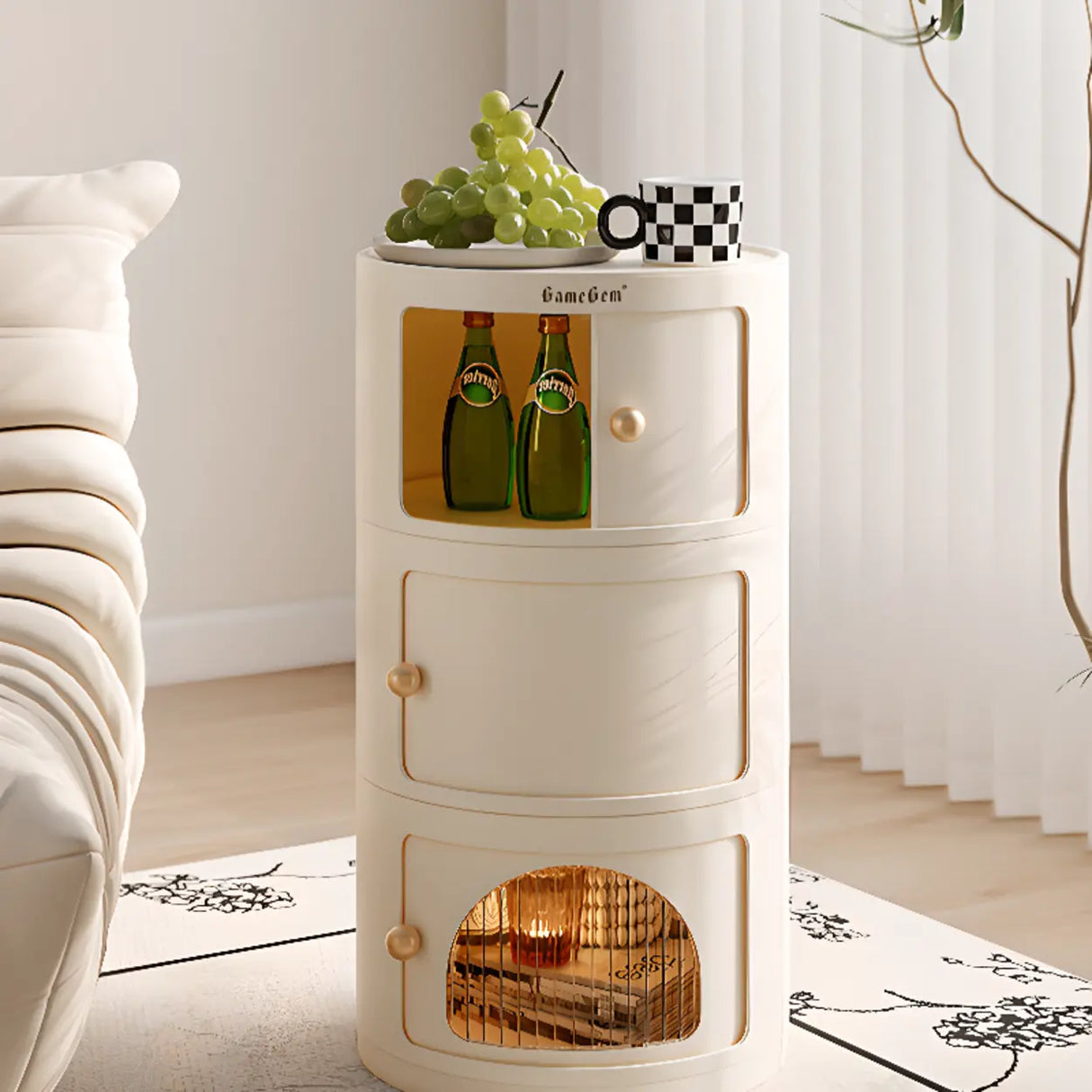 Narrow Length Kids Nightstand with Cabinets and Shelves Image - 10