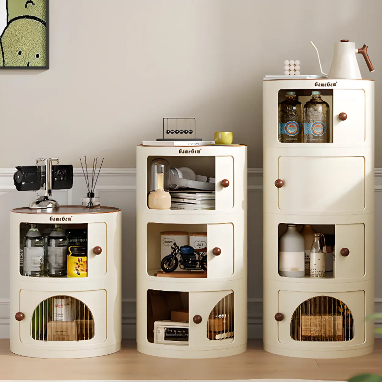 Narrow Length Kids Nightstand with Cabinets and Shelves Image - 1