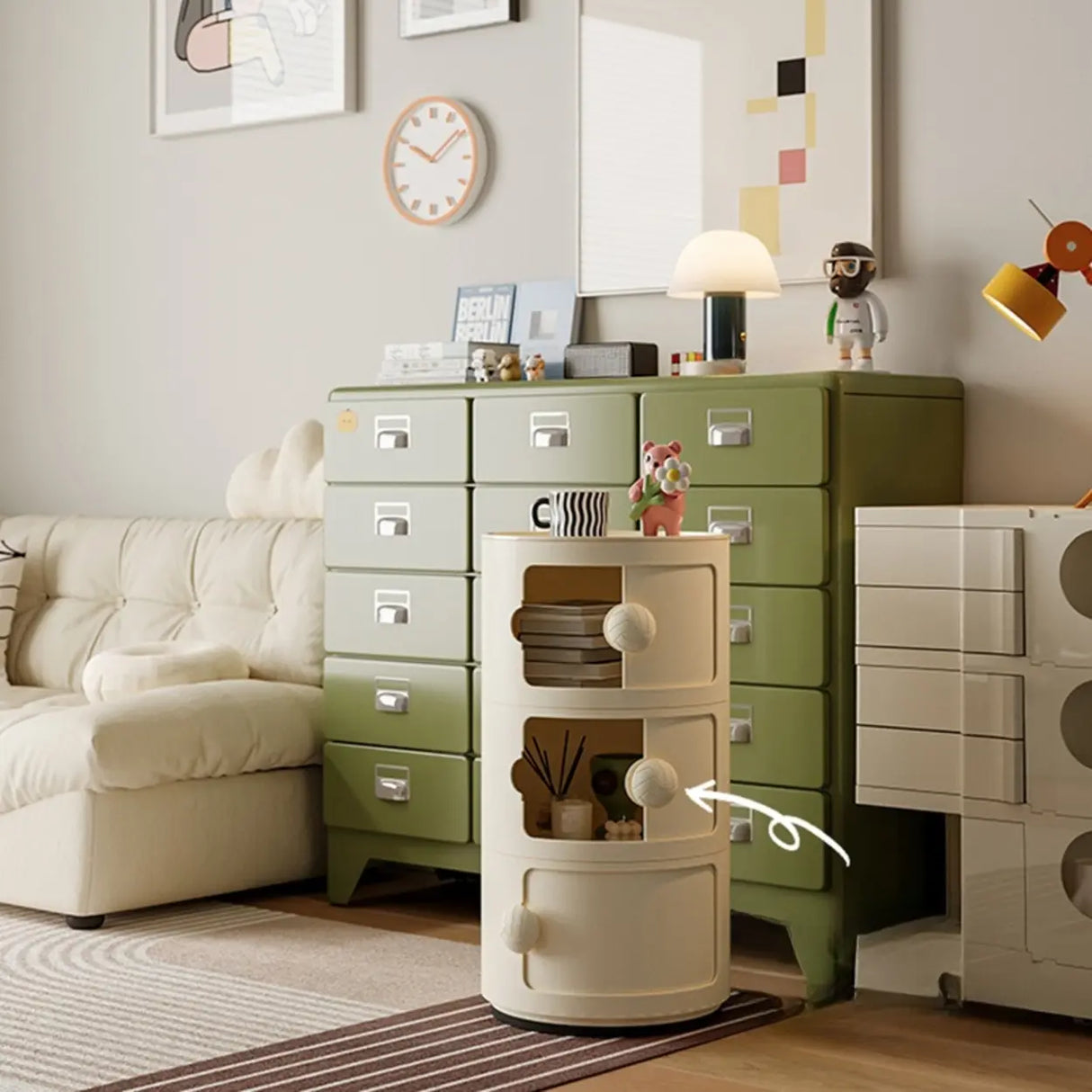 Narrow Length Kids Nightstand with Multi-Cabinets Image - 23