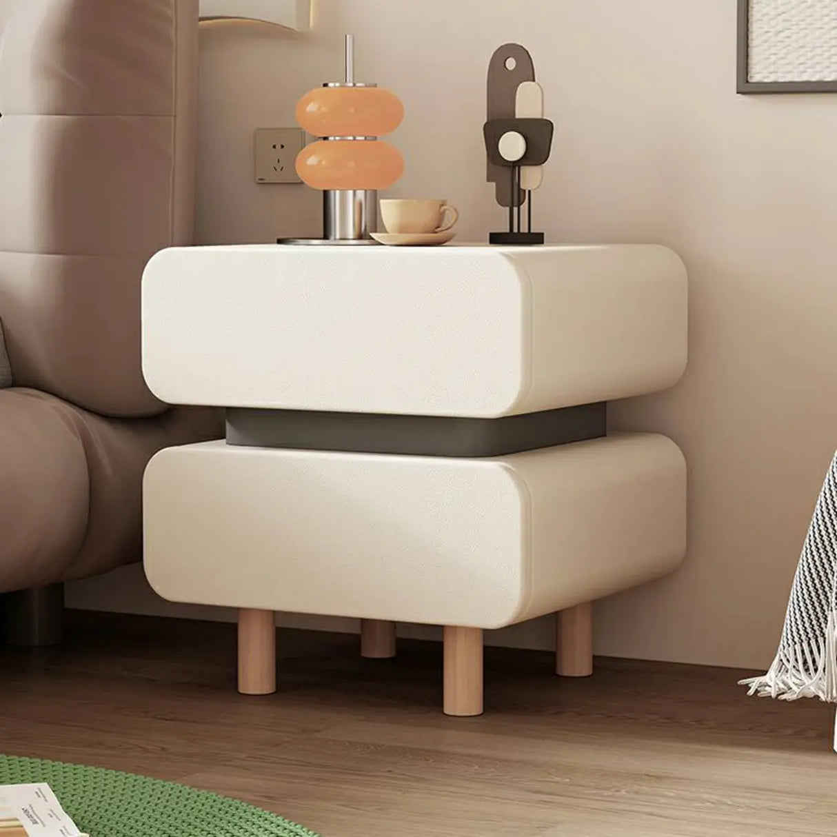 Narrow Length Short Height Leather Kids Nightstand Image - 3