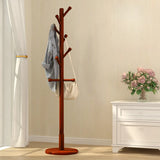Narrow Minimalist Hooks Wood Natural Stand Tree Coat Rack Image - 5