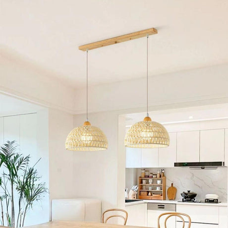 Natural 2- Light Adjustable Dome Island Pendant Light Image - 1