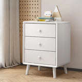 Natural 3 Drawers Square Rubberwood Nightstand with Legs Image - 12