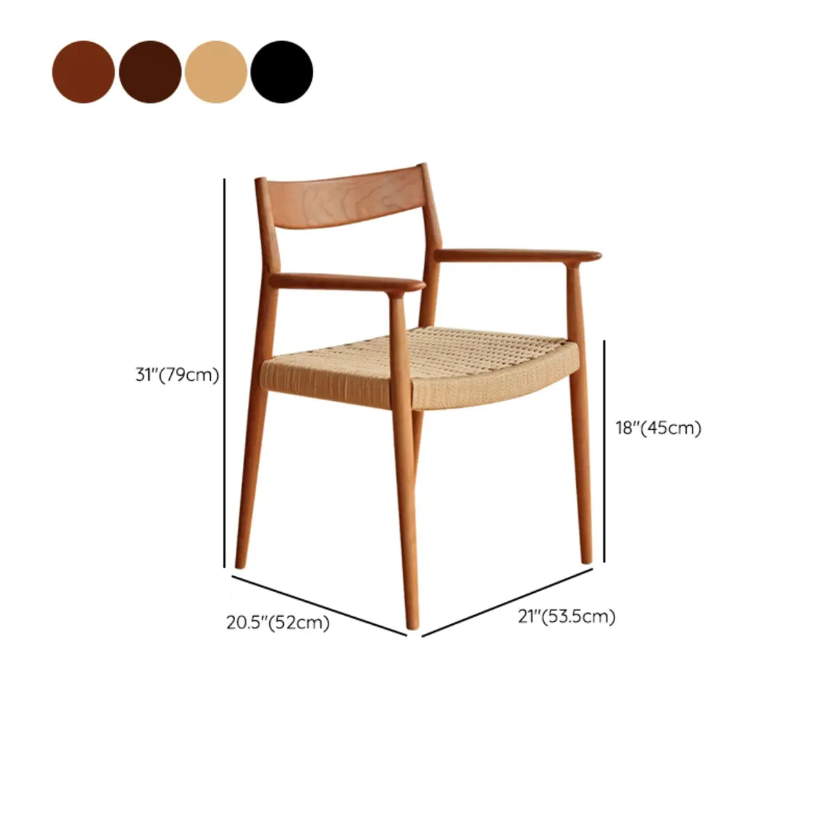 Natural Arm Chair Braided Rope Seat Wood Dining Chair 