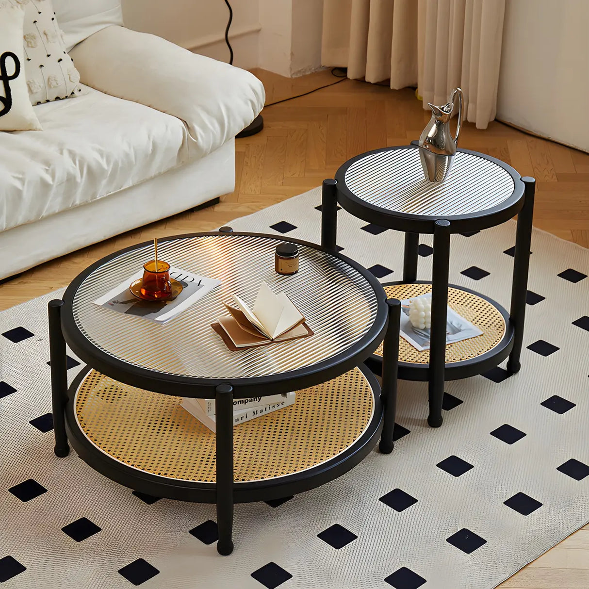 Natural Ash Wood Clear Glass Top Round Coffee Table Image - 7