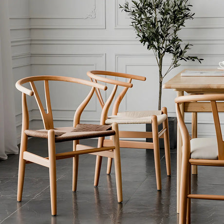 Natural Beech Wood Wishbone Back Dining Arm Chair Image - 1