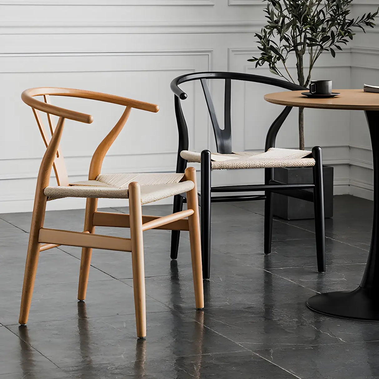 Natural Beech Wood Wishbone Back Dining Arm Chair Image - 17