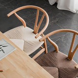 Natural Beech Wood Wishbone Back Dining Arm Chair Image - 20