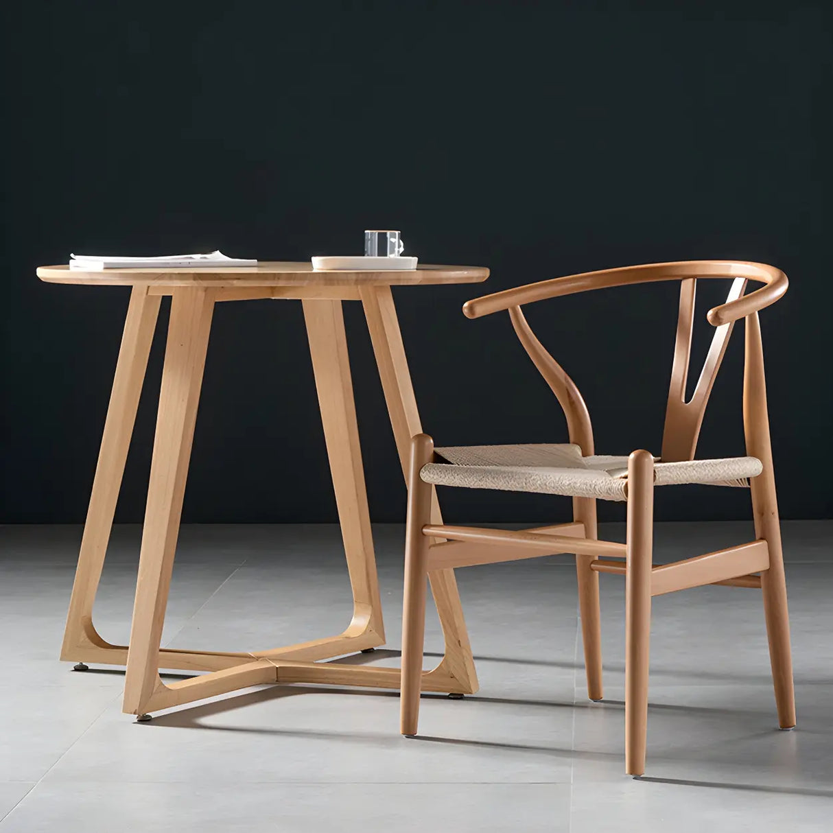 Natural Beech Wood Wishbone Back Dining Arm Chair Image - 22