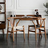 Natural Beech Wood Wishbone Back Dining Arm Chair Image - 3