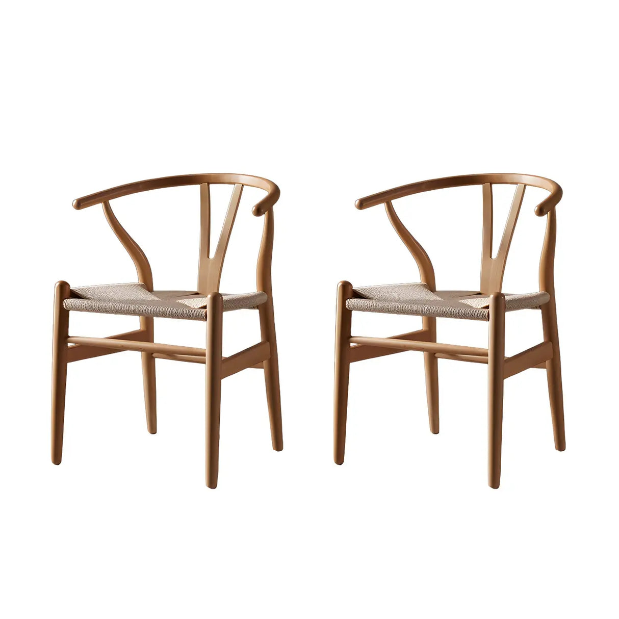 Natural Beech Wood Wishbone Back Dining Arm Chair Image - 4