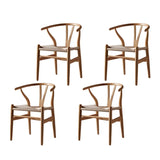 Natural Beech Wood Wishbone Back Dining Arm Chair Image - 5
