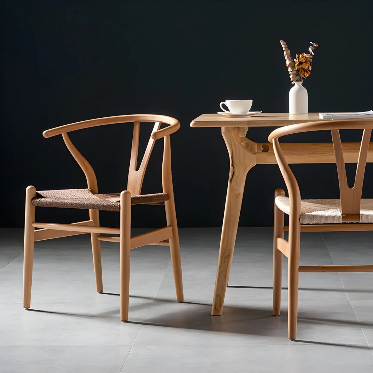 Natural Beech Wood Wishbone Back Dining Arm Chair Image - 6