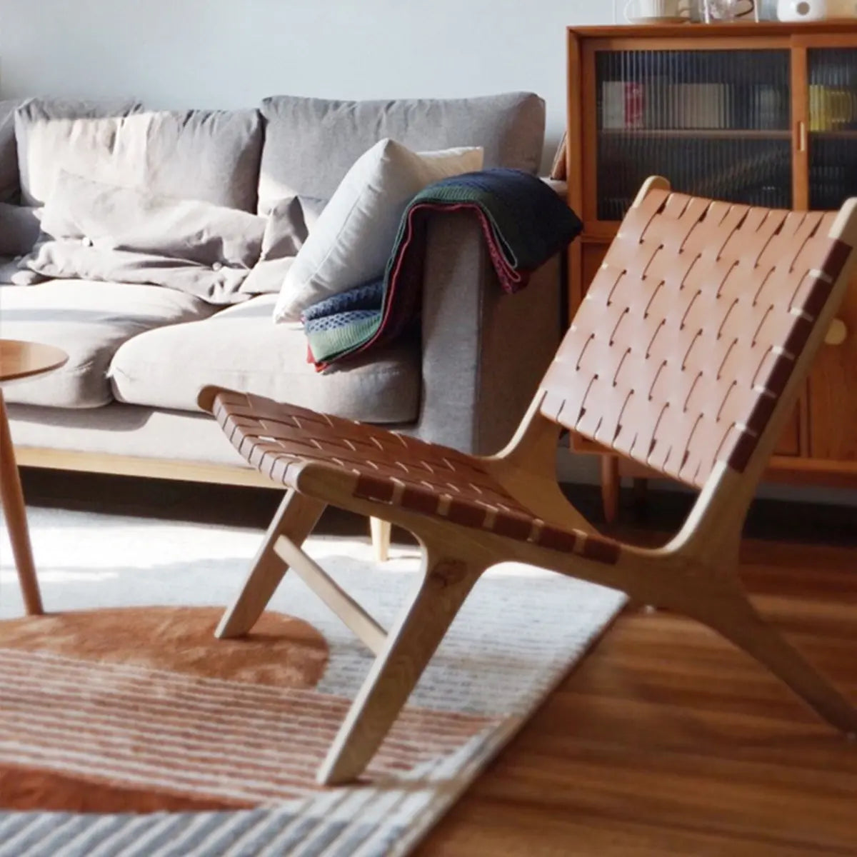 Natural-Brown Saddle Leather Woven Back Side Chair Image - 1