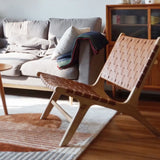 Natural-Brown Saddle Leather Woven Back Side Chair Image - 1