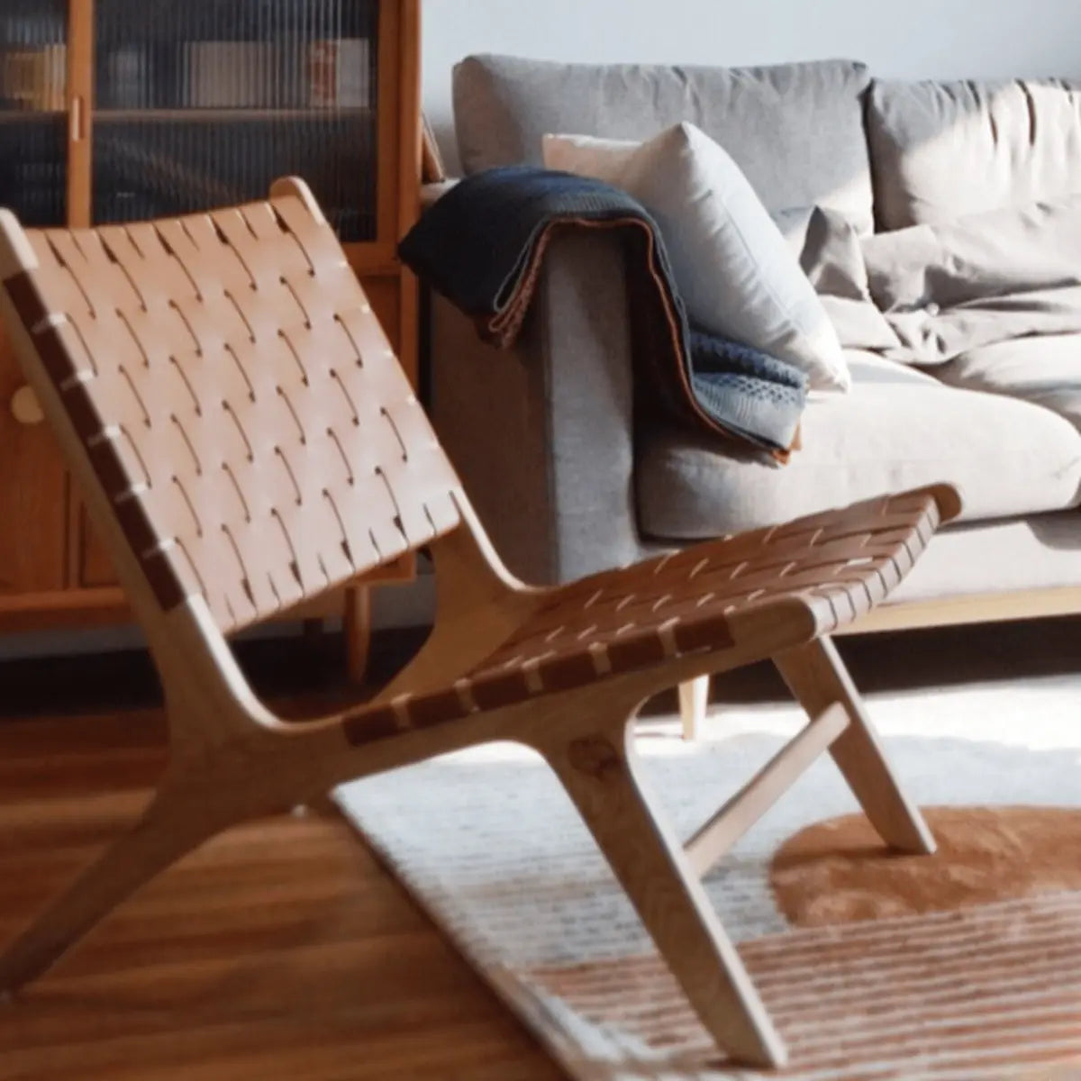 Natural-Brown Saddle Leather Woven Back Side Chair Image - 10