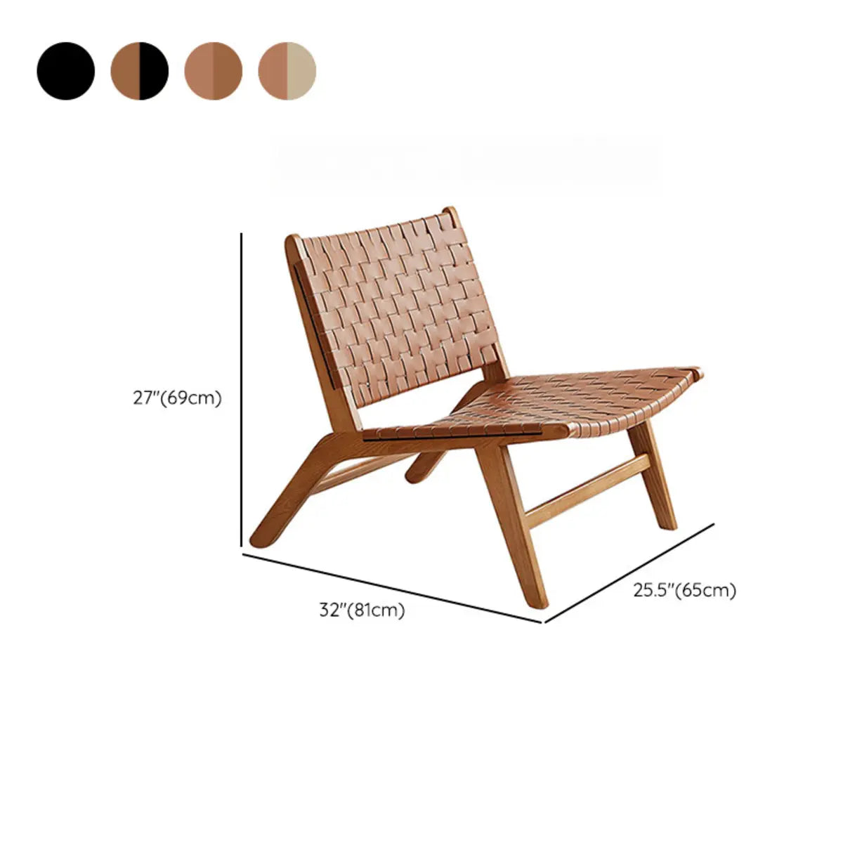 Natural-Brown Saddle Leather Woven Back Side Chair 
