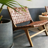 Natural-Brown Saddle Leather Woven Back Side Chair Image - 2