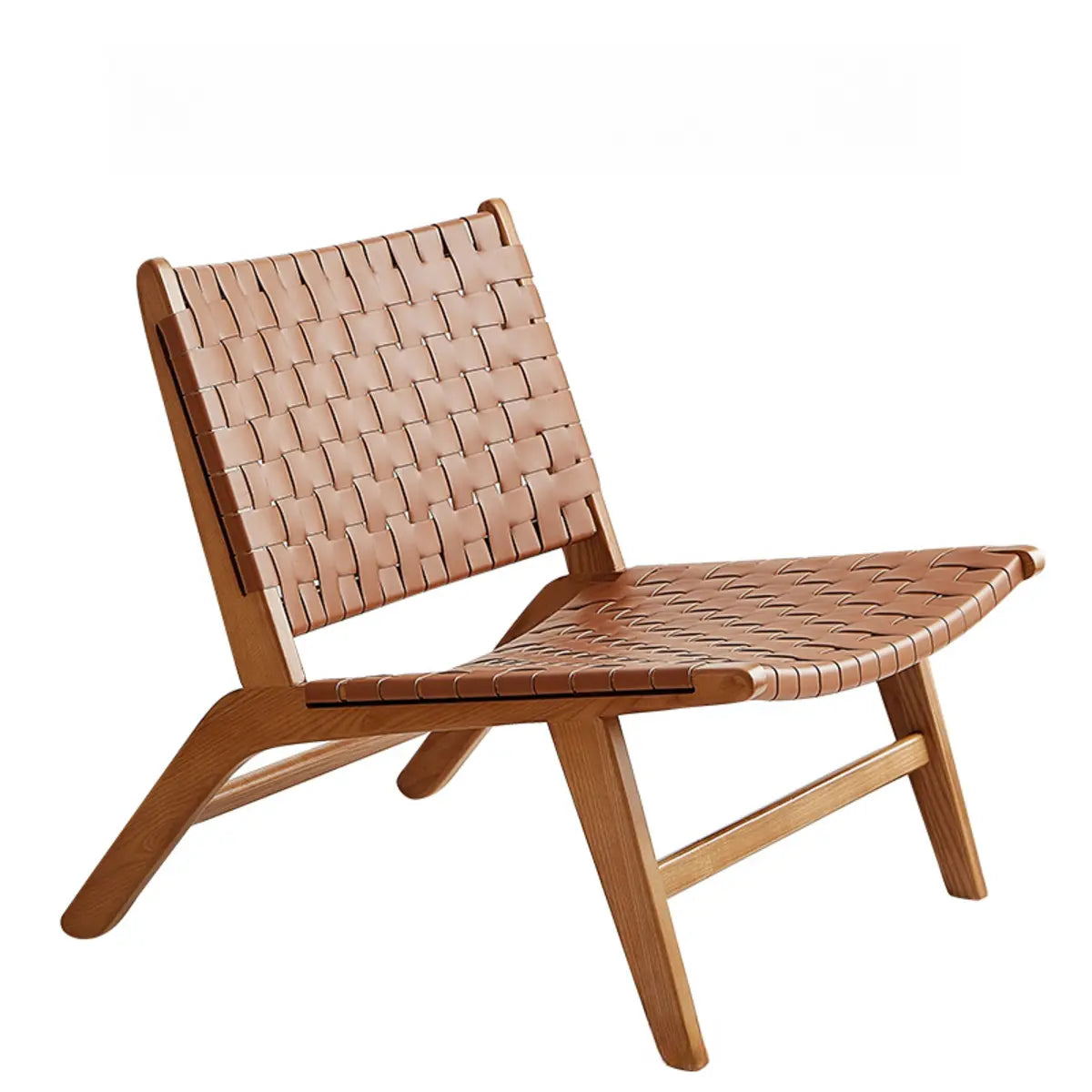 Natural-Brown Saddle Leather Woven Back Side Chair Image - 5