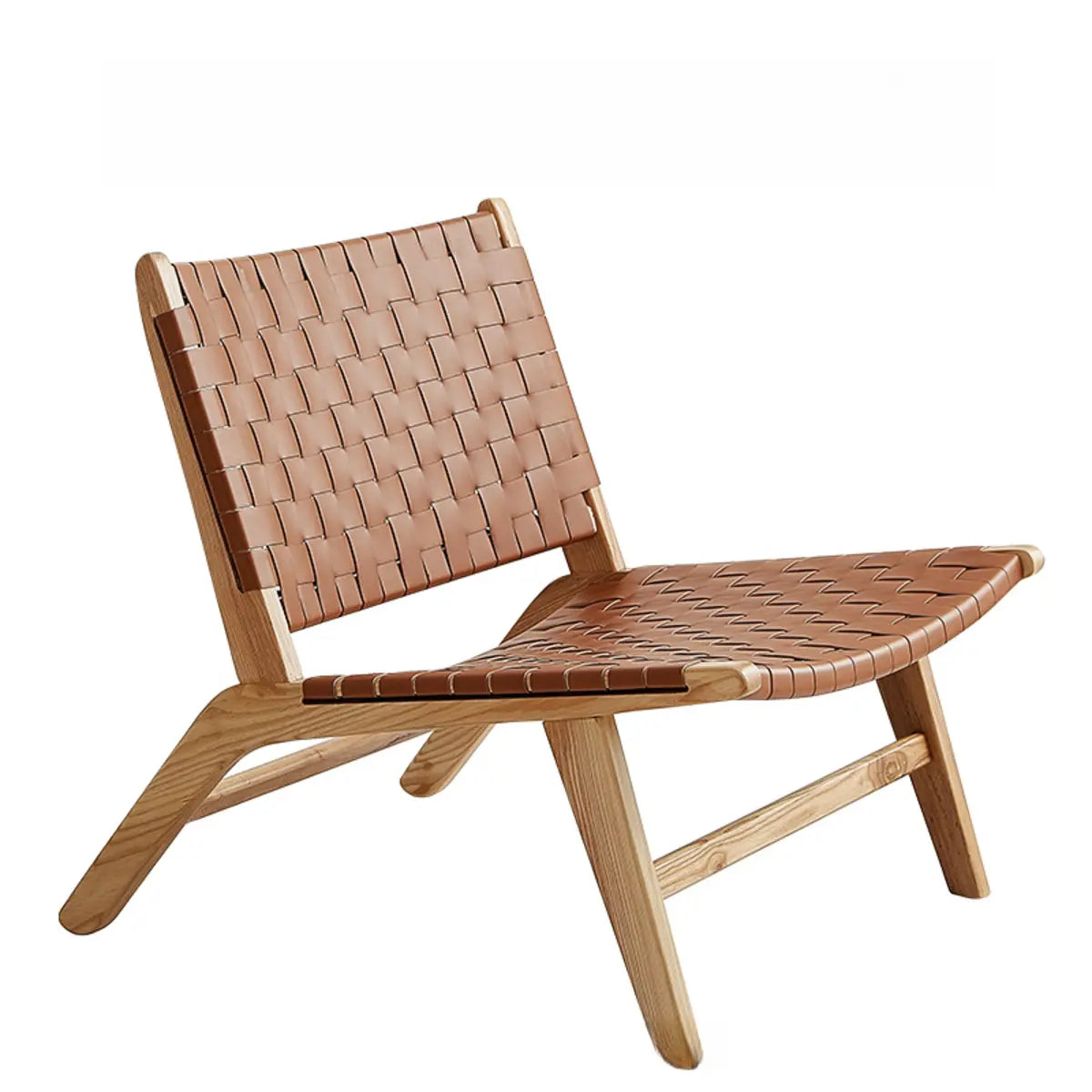 Natural-Brown Saddle Leather Woven Back Side Chair Image - 7
