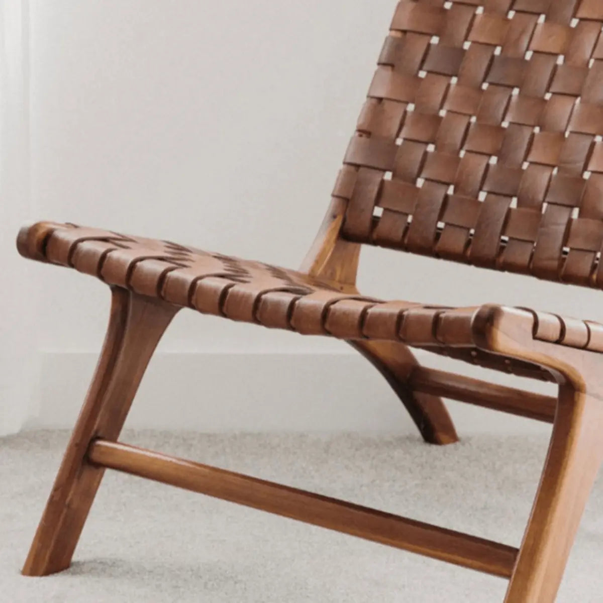 Natural-Brown Saddle Leather Woven Back Side Chair Image - 9